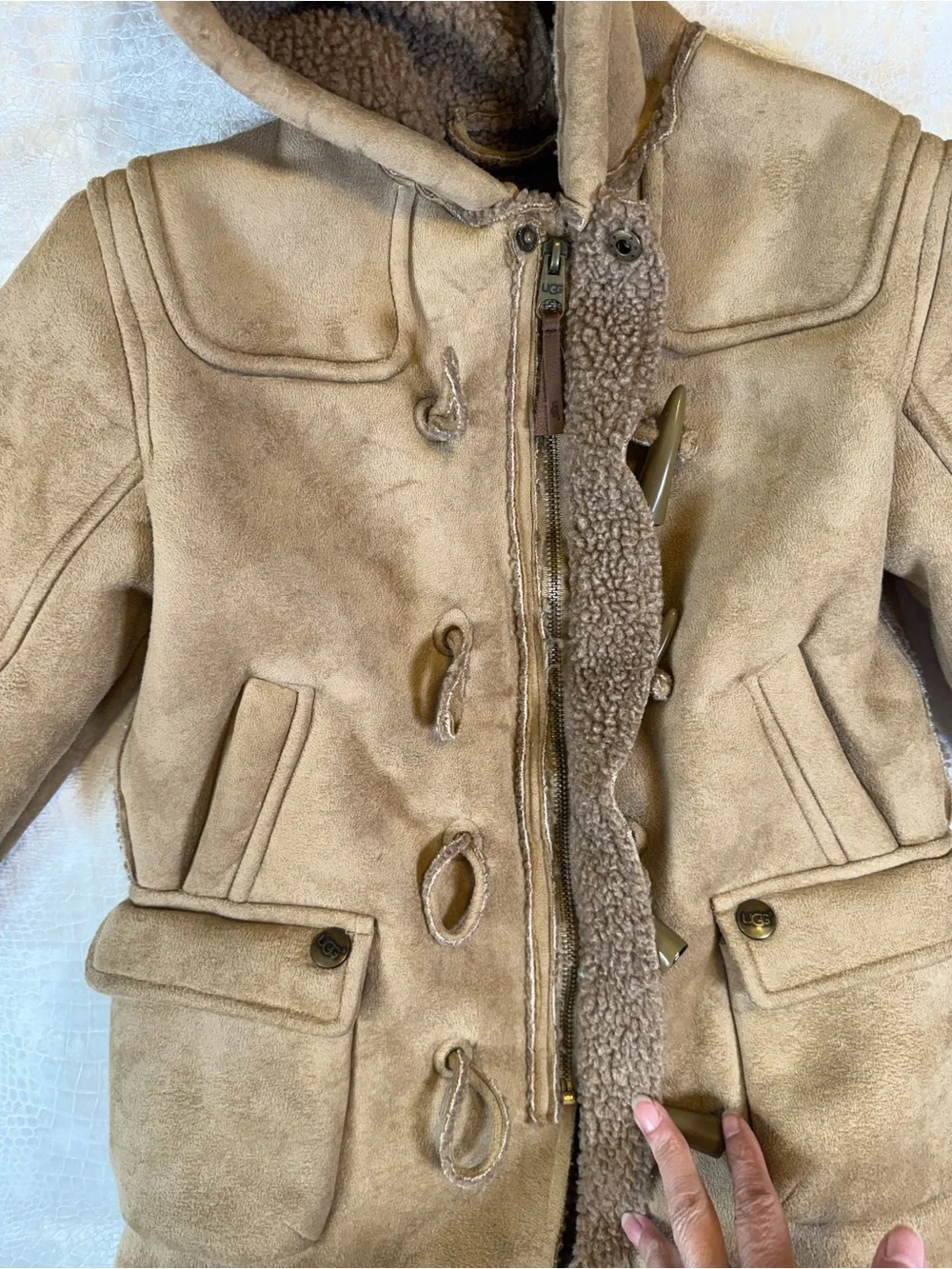 Vintage UGG Australia kids' hooded faux shearling duffle coat, Kids size 2